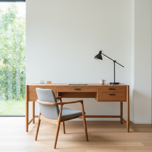 Escritorio Addison para Oficina en Casa, Estilo Mid-Century, de Madera, con Cinco Cajones, Madera Sólida, Color Natural, Tamaño Personalizable, Moderno - Product Image 3