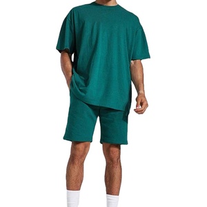 Summer Casual Breathable Seamless <b>Knitted</b> Solid Custom Logo Men's 2-Piece Cotton Shirt Shorts <b>Set</b> Plus Size Quick Dry Sports - Product Image 1