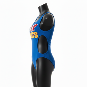 Traje de Baño Premium para Mujer en Poliéster y Spandex con Bordado Chenille en Azul, Rojo, Blanco y Amarillo, con Logotipo Personalizado - Product Image 3