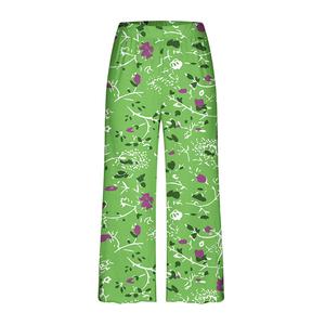 Women's High <b>Waist</b> Wide Leg Floral Print Knitted Eco-Friendly Loose Fit Full Length Casual Breathable Spring Pant <b>Elastic</b> <b>Waist</b> - Product Image 5