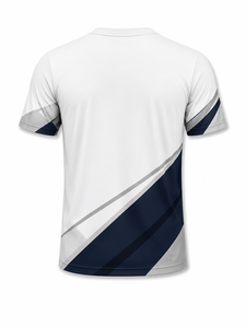Camiseta Deportiva de Manga Corta para Hombre, Blanca y Azul Marino, Sublimada, de Secado Rápido, Corte Regular, Cuello Redondo, Tejido de Poliéster - Product Image 3
