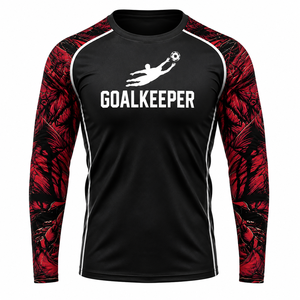Goalkeeper Long Sleeve Rash Guard Black Red Print Full Sleeve <b>Men's</b> Quick Dry <b>Compression</b> <b>Shirt</b> Adult Sports Top - Product Image 1
