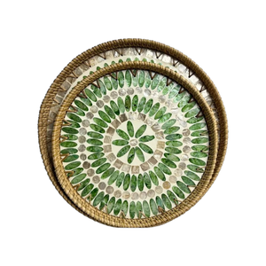 Luxury Rattan and Mother of Pearl Ottoman <b>Tray</b> for Home Accessories - Product Image 4