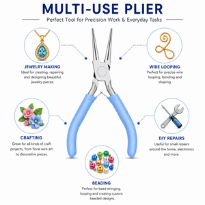 Tapered Baguette Cut Pliers Stainless Steel Blue Handle Jewelry Making Tool For DIY <b>Wire</b> Loop <b>Crafting</b> - Product Image 5