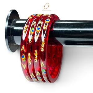 Bracelets en acrylique rouge cachemire à thème paon de qualité supérieure, bijoux traditionnels indiens de luxe pour femmes, vente en gros - Product Image 5