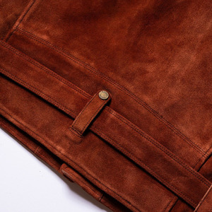 Blouson d'hiver slim fit en daim de vachette 100% pleine fleur, teint uni, écologique, style motard western avec franges en cuir - Product Image 6