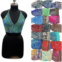 Tank Top Wanita Tanpa Tali Motif Paisley Bohemian Bahan Sutra Tenun Bernapas Vintage Pendek Depan Logo Pilihan Warna-warni