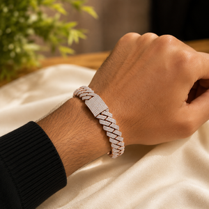 Handcrafted Moissanite Link <b>Bracelet</b> 14K Plated Rose Gold Round Diamond Wedding Statement <b>Bracelet</b> for Men's - Product Image 6