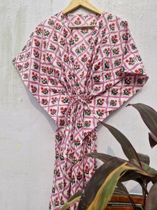 Floral <b>Indian</b> Cotton <b>Kaftan</b> Dress: Hand Printed, Free Size - Product Image 5