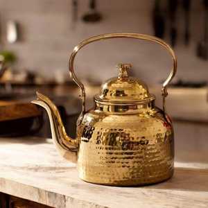 Luxury Brass Tea Set with Teapot, <b>Cups</b>, Saucers and Serving Tray – Traditional Indian Handcrafted Brass Tea & Coffee Set - Product Image 1