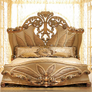Ensemble de chambre à coucher de luxe français, style antique européen, taille King Size, personnalisable, en acajou massif sculpté à la main, mobilier de maison - Product Image 1