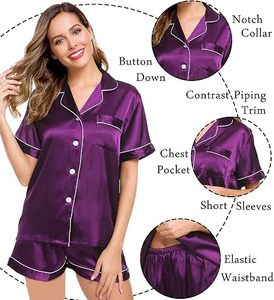 Conjunto de Pijama de Seda y Satén de Lujo para Mujer, Talla Grande, Cintura Elástica, Manga Corta, para Otoño/Invierno/Verano - Product Image 4
