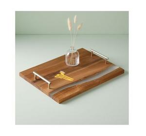 Plateau de service durable en bois et résine pour thé, café et collations – Produit artisanal pour la maison et la cuisine – Plateau de rangement alimentaire de style supérieur - Product Image 2