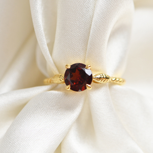 Round <b>Garnet</b> Engagement Wedding Bridal <b>Ring</b> 925 Sterling <b>Silver</b> Gold Plated Prong Setting Luxury Gemstone - Product Image 1