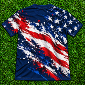 <span class=keywords><strong>T</strong></span>-<span class=keywords><strong>shirt</strong></span> à manches courtes et col rond bleu marine pour hommes, avec drapeau américain, <span class=keywords><strong>bandeau</strong></span>, lunettes de soleil, imprimé graphique 3D - Product Image 4