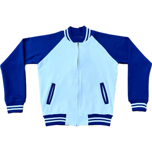 Chaqueta Varsity de Lana Blanca Personalizada - Chaqueta Bomber Azul Personalizada con Letras - Ropa de la Hermandad Sigma, Resistente al Viento y con Calefacción - Product Image 1