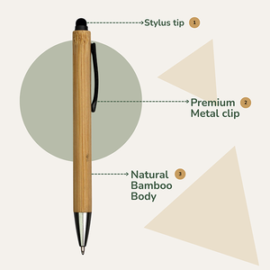 Eco-Friendly Natural Bamboo Stylus <b>Pen</b>, Promotional 2-in-1 Ballpoint <b>Pen</b> with Metal Clip, Sustainable Business <b>Gift</b> <b>Pen</b> - Product Image 4