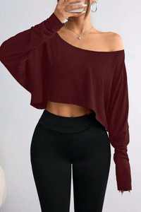 Camiseta Corta de Verano para Mujer, Moderna, Transpirable, de Color Sólido, de Manga Larga, Estilo Asimétrico, Holgada, Ajustada, de Algodón - Product Image 5