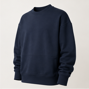 Sudadera Personalizada Azul Medianoche para Hombre, Corte Holgado, Doble Capa, Cuello Redondo, Tejido de Algodón Cepillado, Modelo MCRW-0039 - Product Image 3