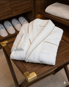 ชุดคลุมอาบน้ำพรีเมียมสีขาวแบบโรงแรม ผ้าคอตตอน 100% พร้อมรองเท้าแตะ  สำหรับทุกเพศ พร้อมโลโก้ - Product Image 5