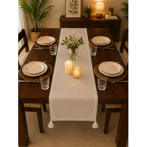 Cotton Embroidered <b>Dining</b> <b>Table</b> <b>Runner</b> | Solid Beige <b>Table</b> Linen for Home, Wedding & Events - Product Image 1