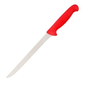 Couteaux à viande à lame argentée et manche rouge avec protège-doigts incurvé pour la préparation culinaire et les coupes précises - Product Image 4
