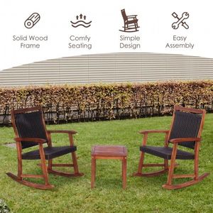 Acacia Wood Patio Rocking Chair <b>Set</b> with <b>Side</b> <b>Table</b> 3-Piece Garden <b>Set</b> - Product Image 4