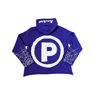 Sweat-shirt à capuche Paradox Studios violet surdimensionné, style streetwear, imprimé toile d'araignée, unisexe, en coton tricoté - Product Image 5