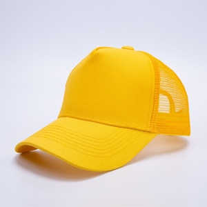 Yellow Mesh Trucker Cap 6-Panel Adjustable Unisex Casual Solid Color Baseball <b>Hat</b> Spring <b>Summer</b> Outdoor Wear - Product Image 1