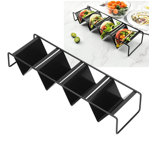 Creative Black Coated Metal Taco Holder Stand with Mesh <b>Wire</b> Design Perfect for Home Kitchenware and Tabletop Food Display Tray - Product Image 1