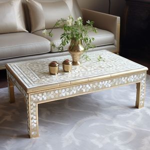 Table basse en os incrusté, meuble décoratif fait main pour un salon élégant et des intérieurs raffinés - Product Image 1