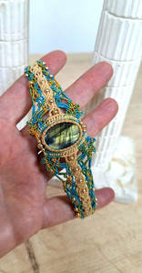 Handmade Vintage Gold Plated Macrame Labradorite <b>Bracelet</b> Boho Healing Crystal Jewelry Woven <b>Gemstone</b> Cuff for Women Gift - Product Image 5