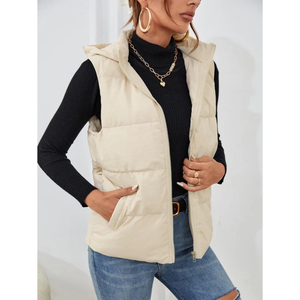 Gilet matelassé en cuir d'agneau véritable pour femme, coupe-vent respirant avec col à capuche amovible, couleur naturelle, véritable - Product Image 1