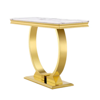 Table console moderne en faux marbre blanc avec cadre en métal doré, table d'appoint rectangulaire à 2 niveaux pour couloir ou canapé avec étagère de rangement