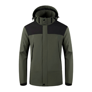 Chaqueta de senderismo para hombre, gruesa, con capucha, cortavientos, impermeable, transpirable, con cuello alto y logotipo frontal, para deportes al aire libre - Product Image 2