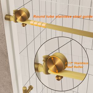 Porta Doccia Senza Telaio 60'' L x 76'' A in Vetro Temperato con Pellicola Antiesplosione, Maniglia in Acciaio Inox Spazzolato Oro, Trasparente 1/4'' (6mm) - Product Image 4