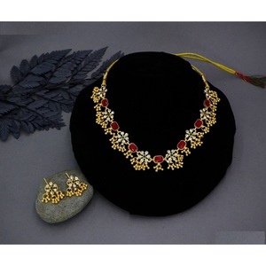 ชุดสร้อยคอและต่างหูหินหลากสีชุดแฟนซีเครื่องประดับแฟชั่นโลหะผสมดีไซน์ใหม่สำหรับงานแต่งงานอินเดีย - Product Image 6