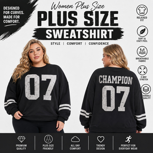 Custom Printed Plus Size Sweatshirt Ladies Long Sleeve French Terry Top Winter Wear Loosed Sports Tee Women Plus Size Sweat Tee - Product Image 1