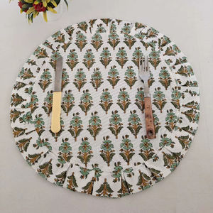 Modern Reversible Blue Placemats Hand Block Print Floral Design Frill Edge Reusable Disposable <b>Dining</b> <b>Table</b> Decor for Home - Product Image 1