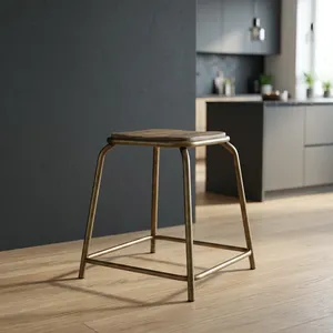 Taburete de Madera Industrial Moderno con Estructura Metálica, Mueble Duradero para el Hogar, para Sala de Estar o Apartamento - Product Image 1