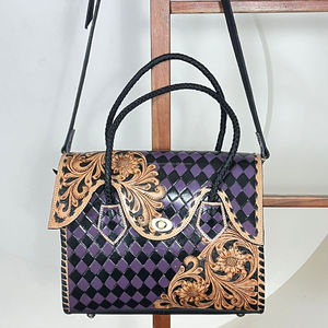 Nuevo Bolso de Mano Grande de Cuero Vacuno Repujado a Mano, Estilo Moderno y Elegante, con Patrón a Cuadros, Bolso de Hombro Cruzado para Mujer - Product Image 4