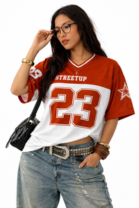 Best Price Sublimated Custom Logo Over Size <b>Crop</b> Jersey for Women Custom Mesh American Football Jersey American Football Uniform - Product Image 3