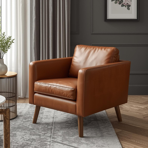 Sillón de Cuero Marrón Cognac de Lujo, Moderno, para Sala de Estar, Dormitorio, Oficina, Hotel, Cómodo Sillón Decorativo - Product Image 3