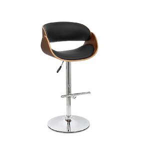 Tabouret de bar moderne réglable en cuir véritable avec siège rembourré, base chromée, pour usage commercial, dossier confortable - Product Image 1