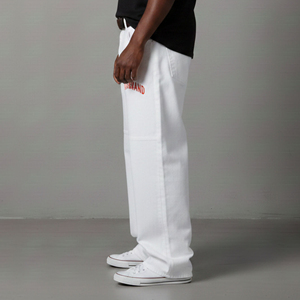 Pantalones Vaqueros de Punto para Hombre, Talla Grande, Estilo Casual, Color Blanco Sólido, Pierna Ancha, 100% Algodón - Product Image 3