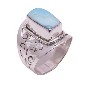 Vente en gros Bague Larimar en argent sterling 925 bleu ciel Style classique Bijoux en argent fin pour mariages Fournisseurs de bijoux indiens - Product Image 1