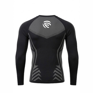Flair Men's Long Sleeve <b>Compression</b> <b>Shirt</b> <b>Black</b> Quick Dry Slim Fit Sporty O-Neck Printed Geometric Pattern - Product Image 3