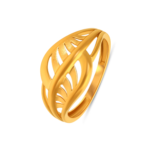 18K Yellow Gold Openwork Leaf Designer <b>Ring</b> with Contemporary Nature-Inspired Pattern Elegant Gold Leaf Filigree <b>Adjustable</b> <b>Ring</b> - Product Image 1