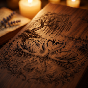 Wooden Urn <b>Memorial</b> <b>Keepsake</b> <b>Box</b> Swan Floral Engraved Cremation Ash Holder Remembrance Gift - Product Image 2