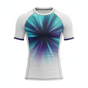 Maillot de compression à manches courtes personnalisé, sublimé, respirant, avec coutures renforcées, tissu durable, pour entraînement MMA et BJJ. - Product Image 1